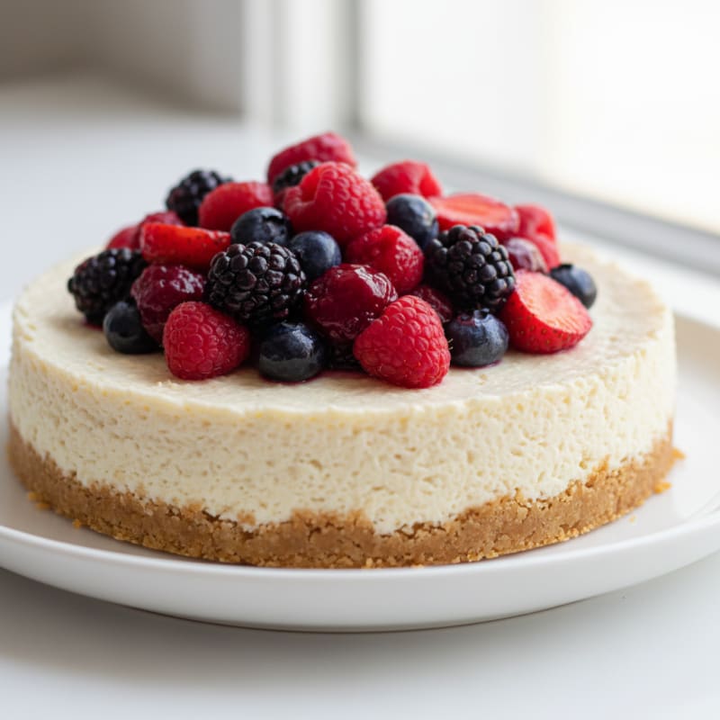 Greek Yogurt Protein Cheesecake with Mixed Berries