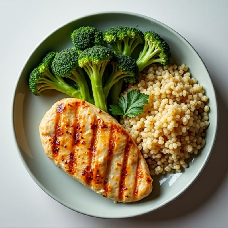 Grilled Chicken Breast with Quinoa and Roasted Broccoli