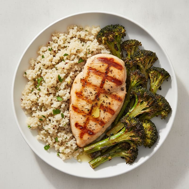 Grilled Chicken Breast with Roasted Broccoli and Quinoa