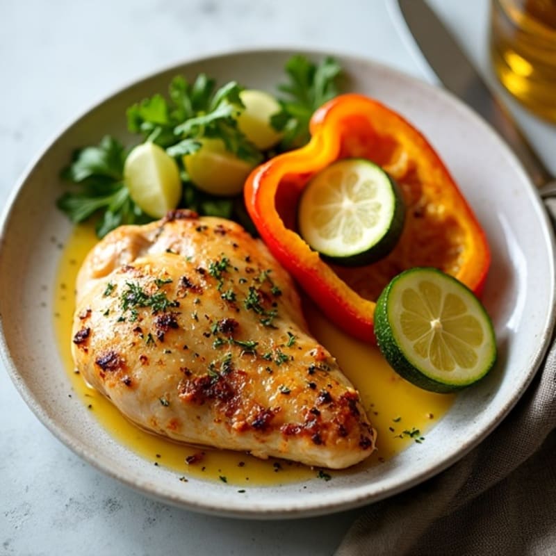 Sheet Pan Lemon-Garlic Chicken with Roasted Yellow Bell Peppers and Zucchini