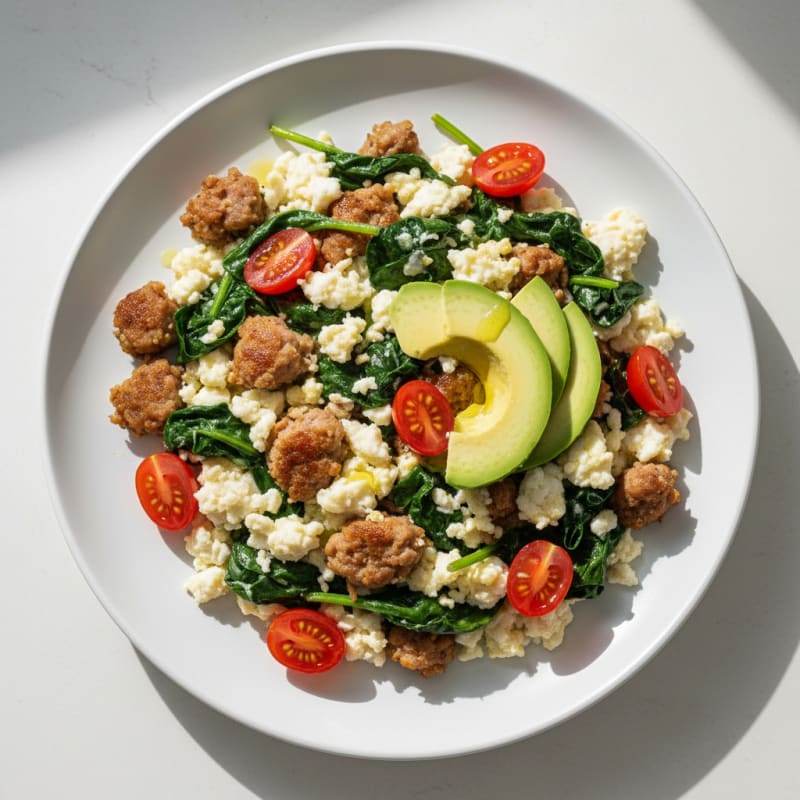Egg White Scramble with Turkey Sausage and Spinach