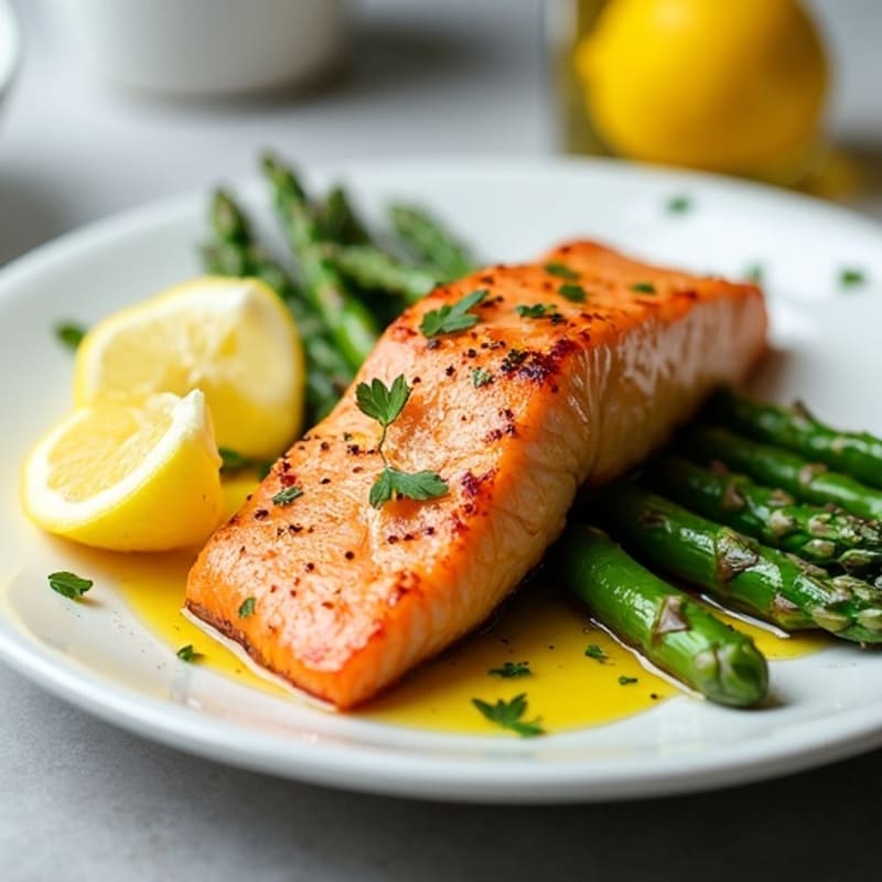 Seared Salmon with Steamed Asparagus and Lemon Zest