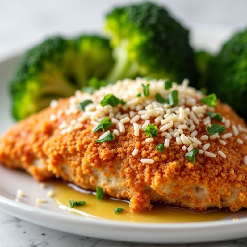 Healthy Crispy Chicken Parmesan with Roasted Broccoli