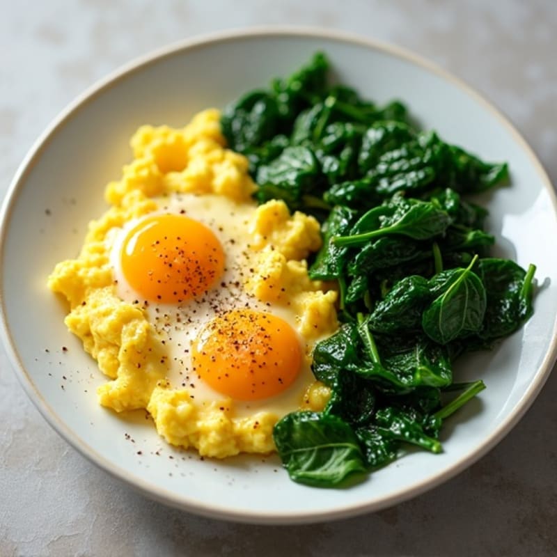 Cottage Cheese Egg Scramble with Sautéed Spinach