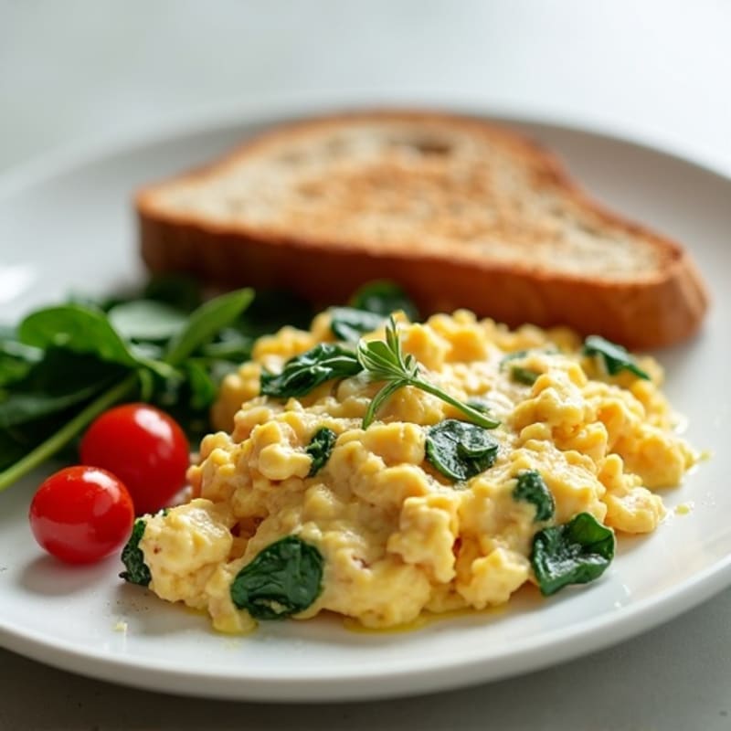 Egg White Scramble with Turkey Breast and Sautéed Spinach