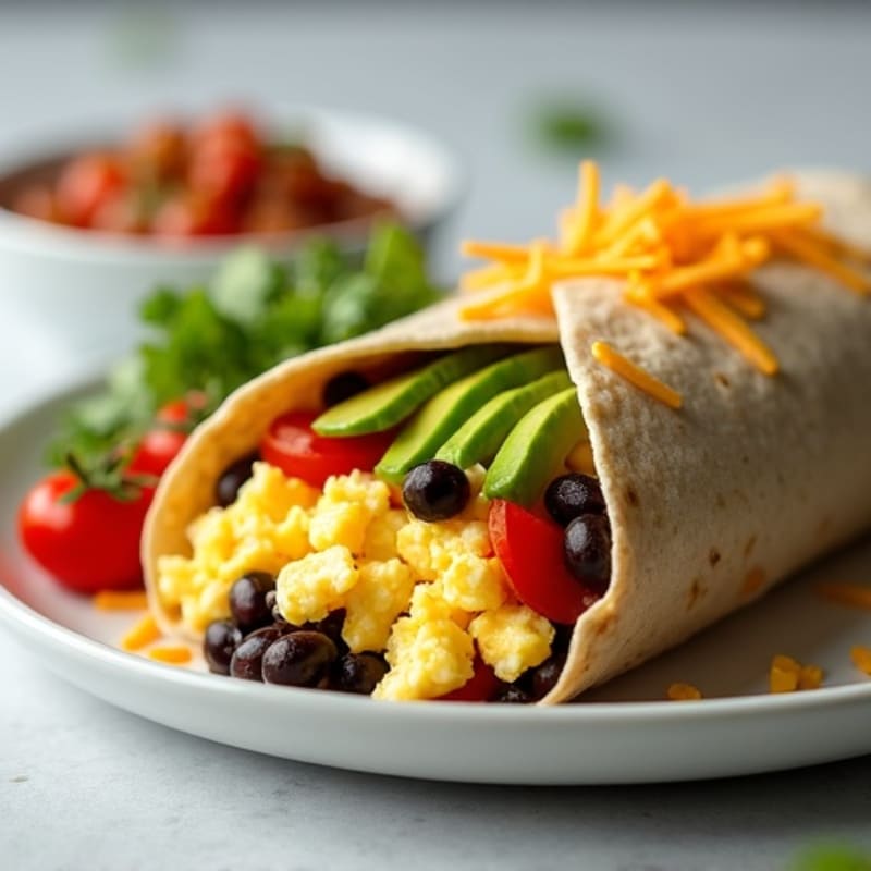 Hearty Scrambled Egg and Black Bean Breakfast Burrito