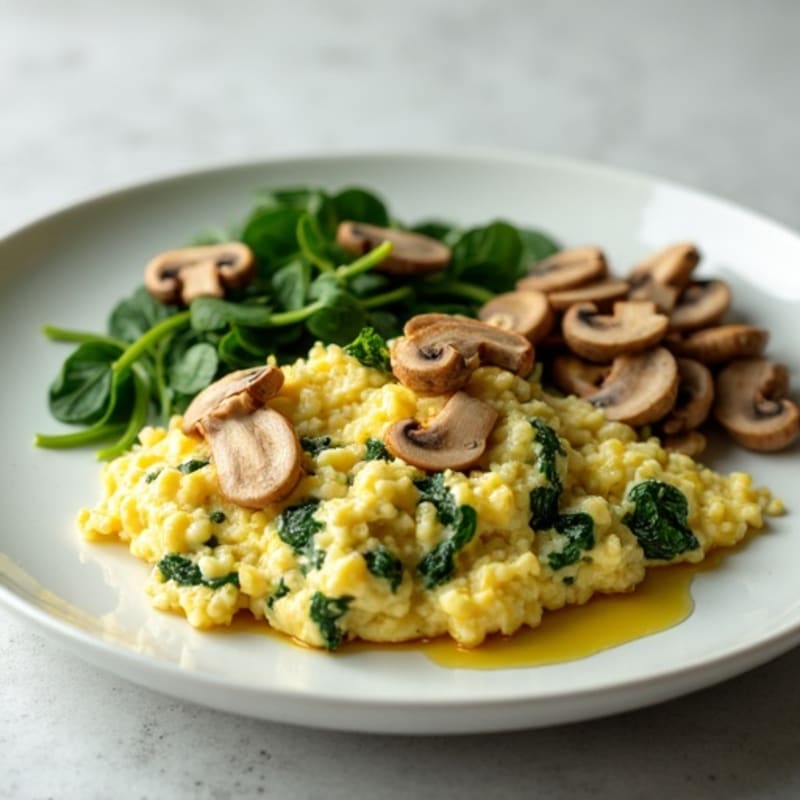 Egg White Spinach Scramble with Sautéed Mushrooms