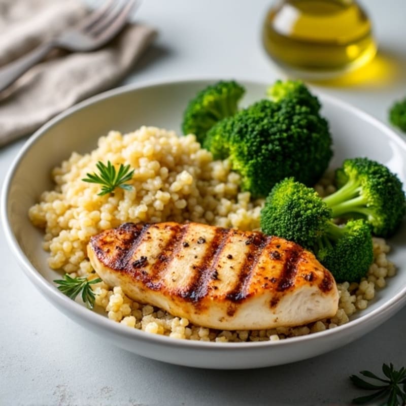 Grilled Chicken Breast with Quinoa and Roasted Broccoli