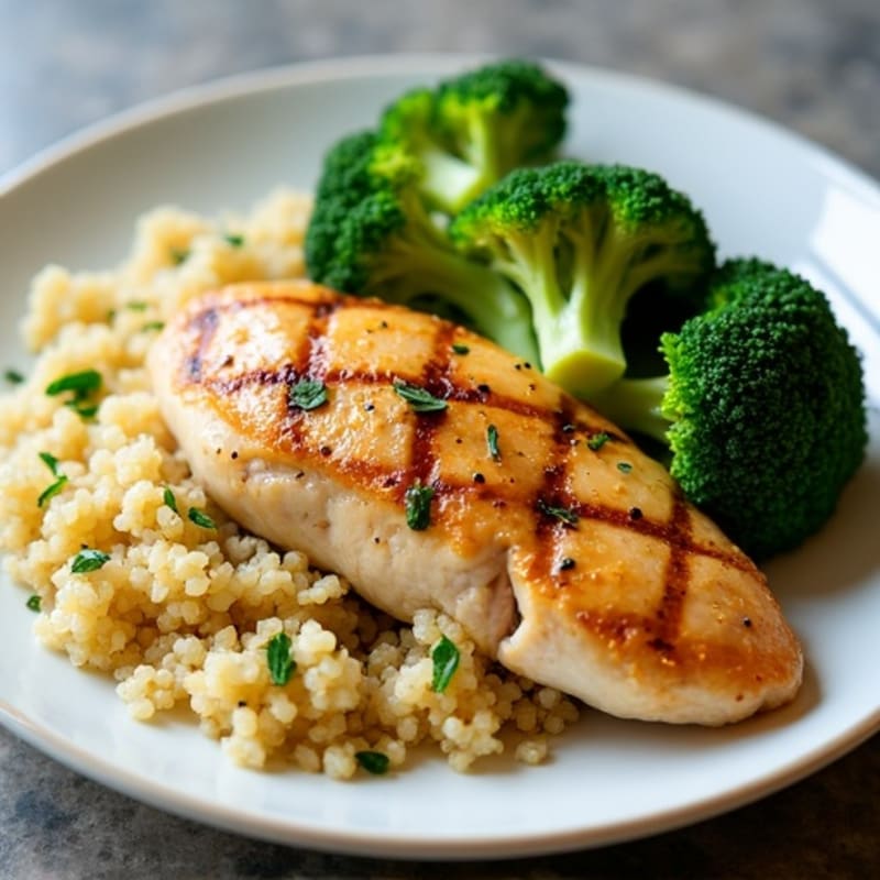 Grilled Chicken Breast with Roasted Broccoli and Quinoa