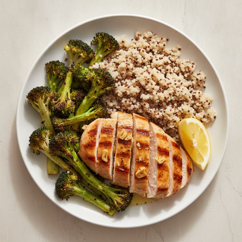 Grilled Chicken Breast with Quinoa and Roasted Broccoli