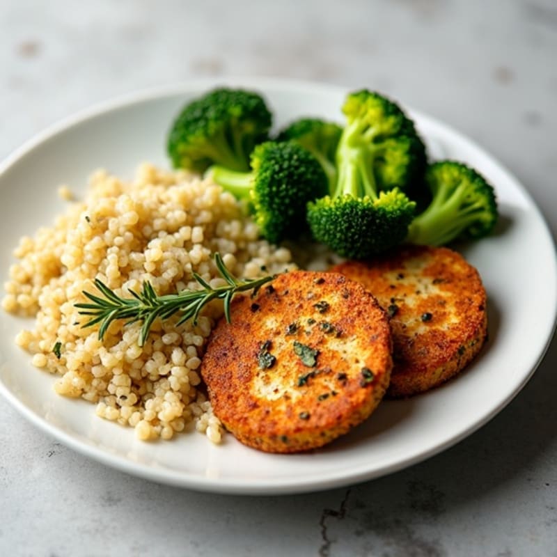 Herb-Roasted Tempeh with Steamed Broccoli and Quinoa