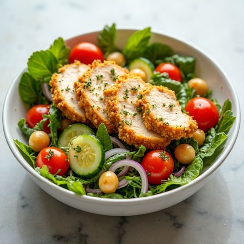 Lemon-Herb Chicken and Crispy Chickpea Salad with Fresh Crunchy Vegetables