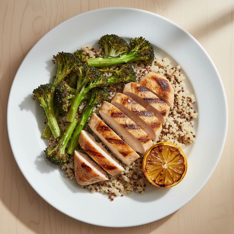 Grilled Chicken Breast with Quinoa and Roasted Broccoli