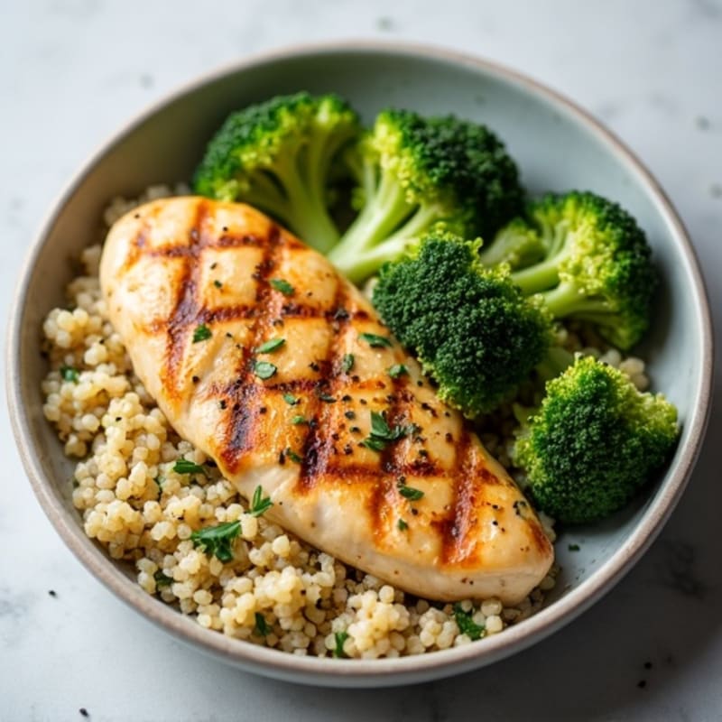 Grilled Chicken Breast with Quinoa and Roasted Broccoli