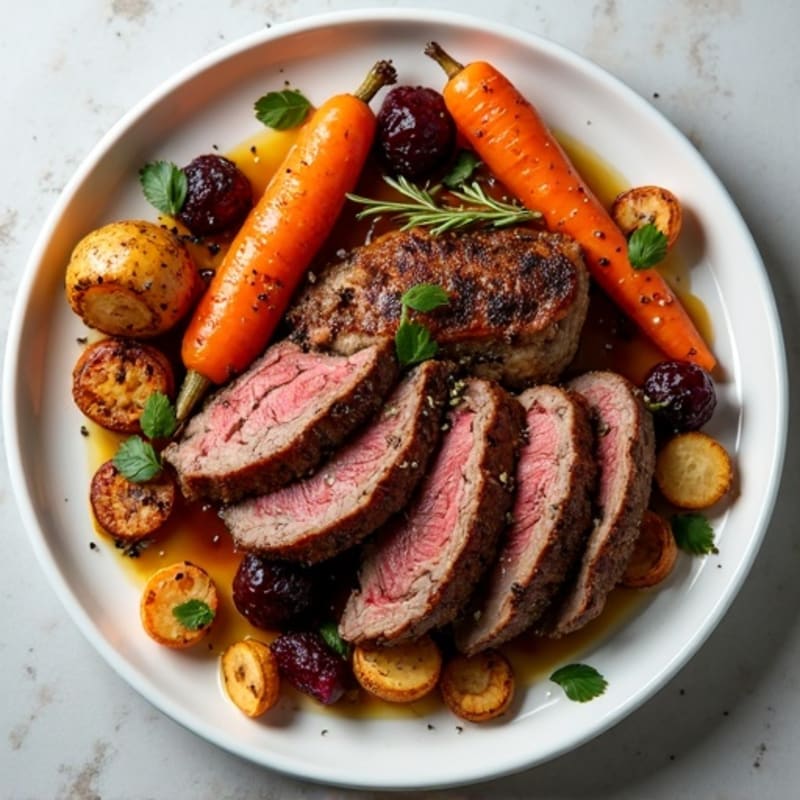 Sheet Pan Roasted Beef and Crispy Root Vegetables
