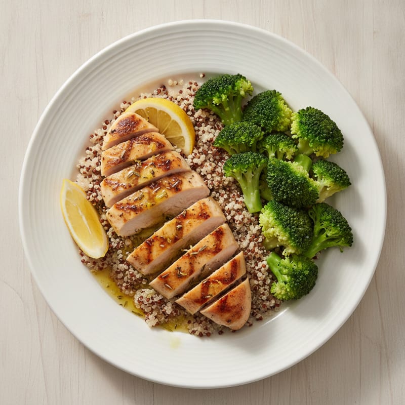 Grilled Chicken Breast with Quinoa and Steamed Broccoli
