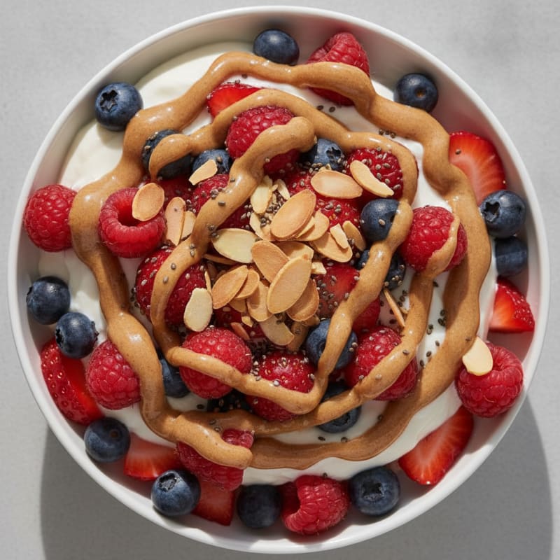 Greek Yogurt Parfait with Mixed Berries and Almond Butter