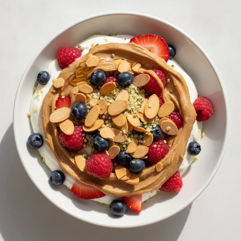 Greek Yogurt Parfait with Almond Butter and Mixed Berries