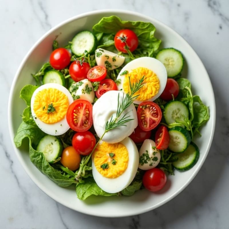 Hard-Boiled Egg and Fresh Vegetable Salad with Creamy Lemon-Dill Dressing