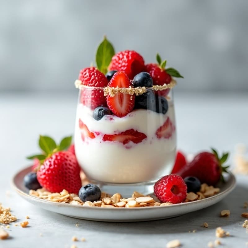 Greek Yogurt Protein Parfait with Mixed Berries and Almonds
