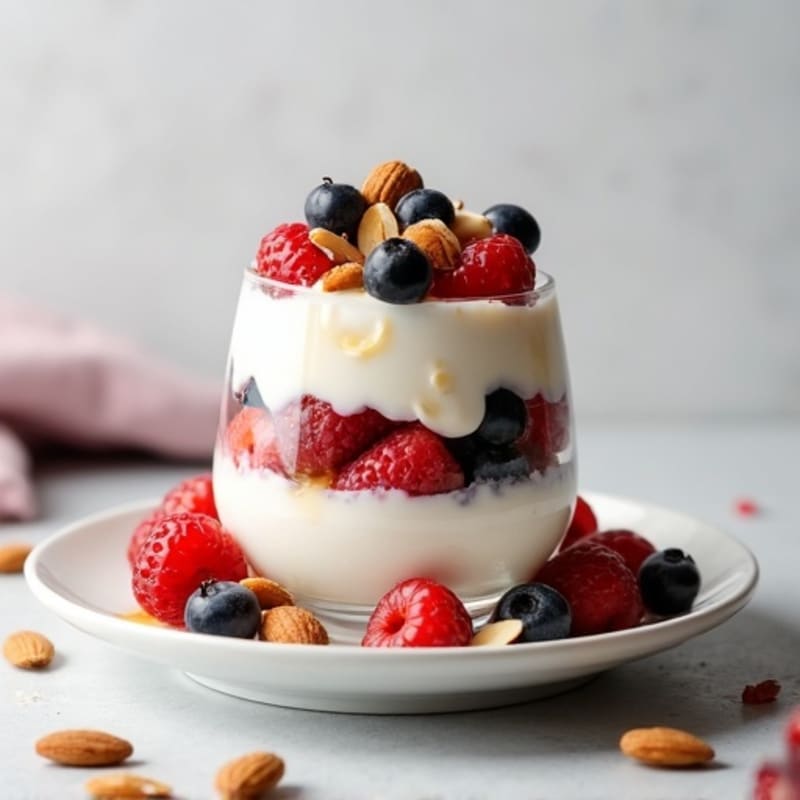 Greek Yogurt Protein Parfait with Mixed Berries and Almonds
