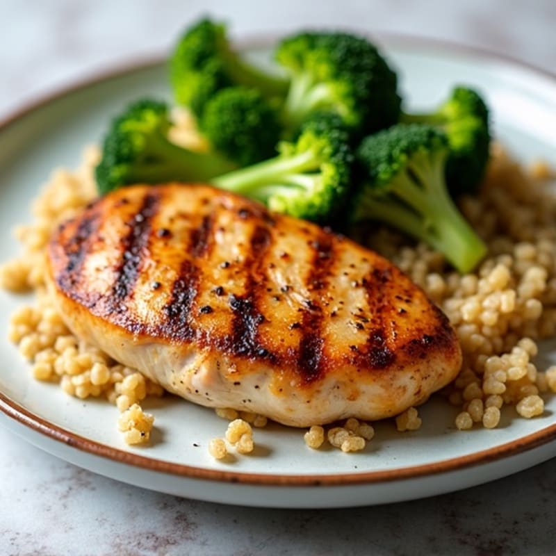 Grilled Chicken Breast with Steamed Broccoli and Quinoa