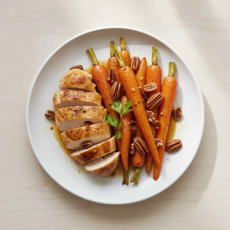 Maple-Glazed Roasted Carrots with Pecans and Chicken