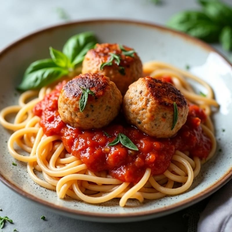 Lean Turkey Meatballs with Whole Wheat Spaghetti and Fresh Basil Marinara