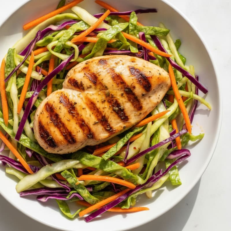 Grilled Chicken Breast with Crunchy Cabbage Slaw
