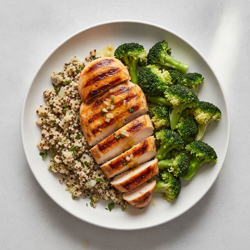 Grilled Chicken Breast with Quinoa and Steamed Broccoli