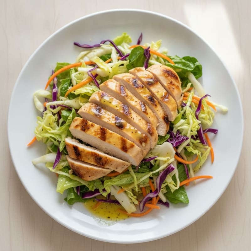 Grilled Chicken Salad with Crunchy Cabbage and Lemon Vinaigrette