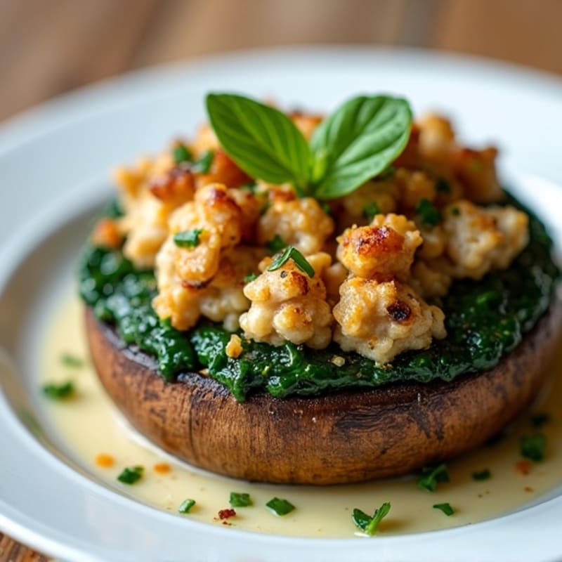 Roasted Portobello Mushrooms Stuffed with Lean Ground Turkey and Spinach