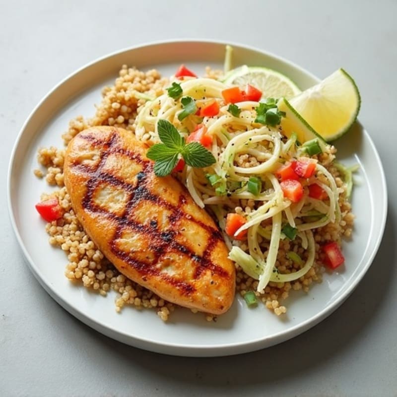 Grilled Chicken Breast with Crunchy Cabbage Slaw and Quinoa
