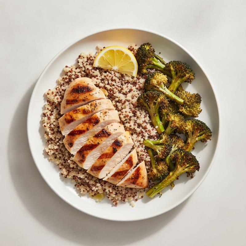 Grilled Chicken Breast with Quinoa and Roasted Broccoli