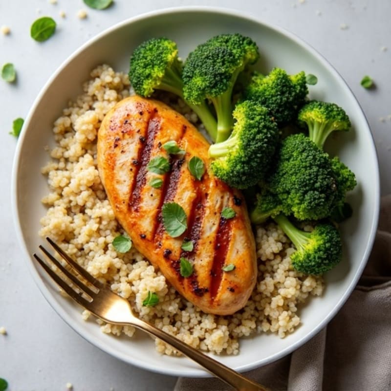 Grilled Chicken Breast with Quinoa and Roasted Broccoli