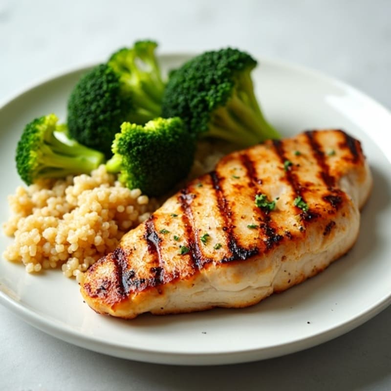 Grilled Chicken Breast with Quinoa and Steamed Broccoli