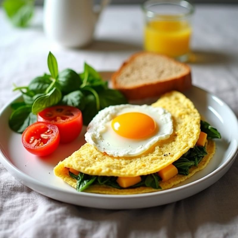 Egg White Spinach Omelette with Cottage Cheese and Fresh Tomatoes