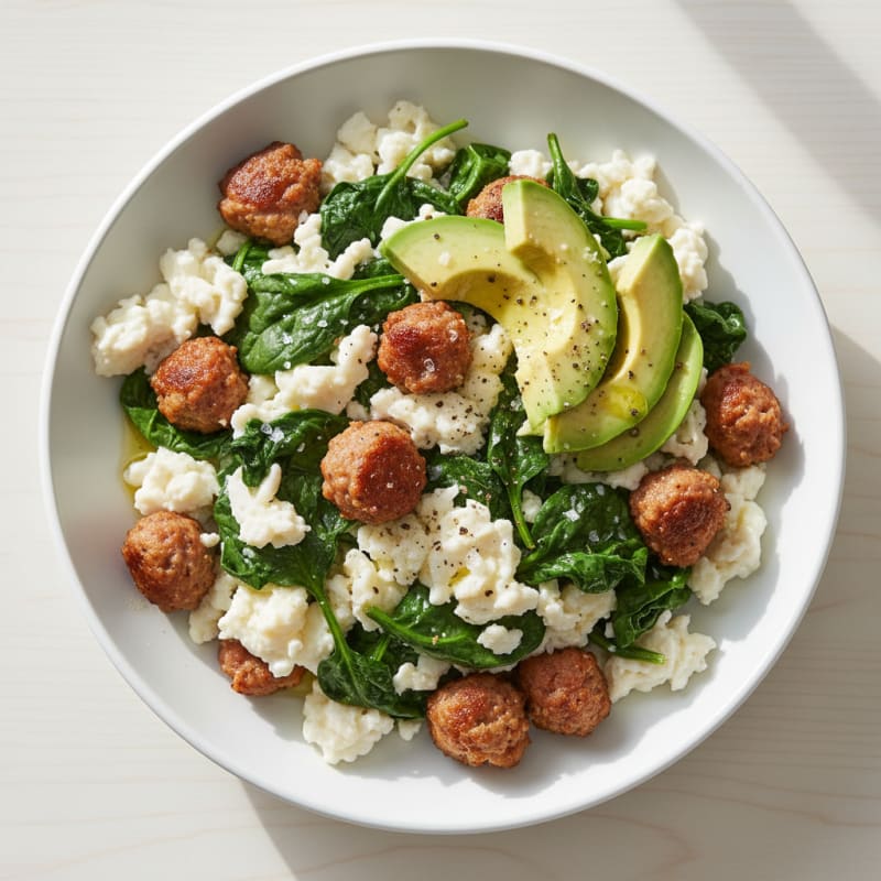 Egg White and Spinach Scramble with Turkey Sausage