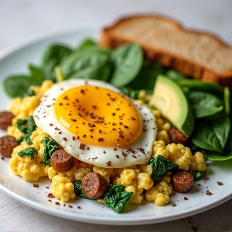 Egg White and Turkey Sausage Scramble with Spinach
