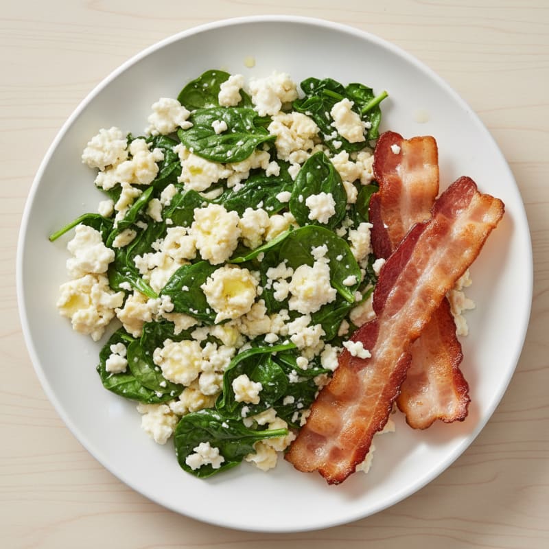 Cottage Cheese Scramble with Spinach and Turkey Bacon
