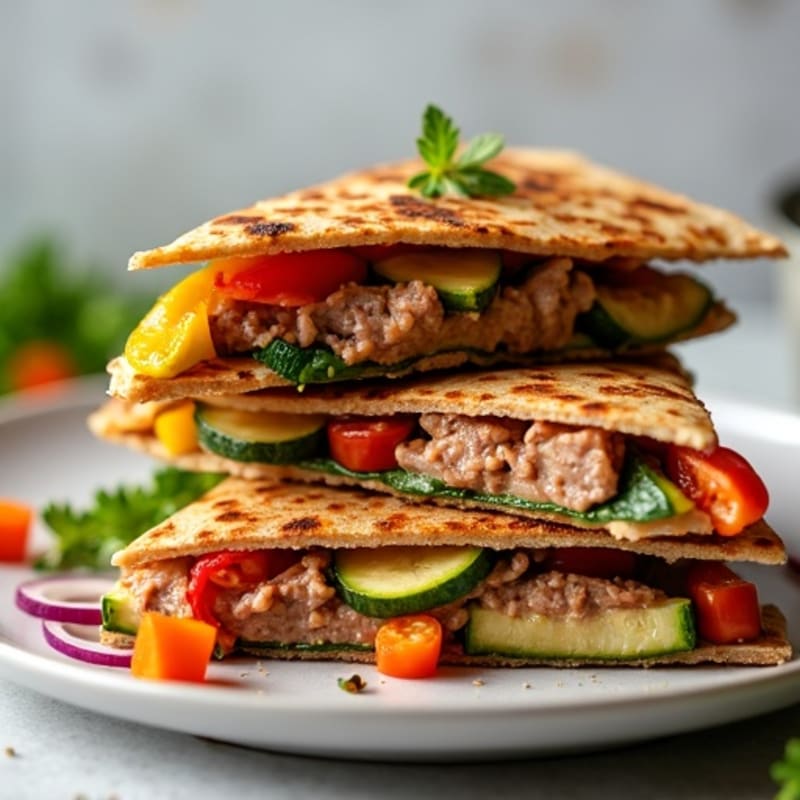 Crispy Lean Steak and Roasted Veggie Whole Wheat Quesadillas