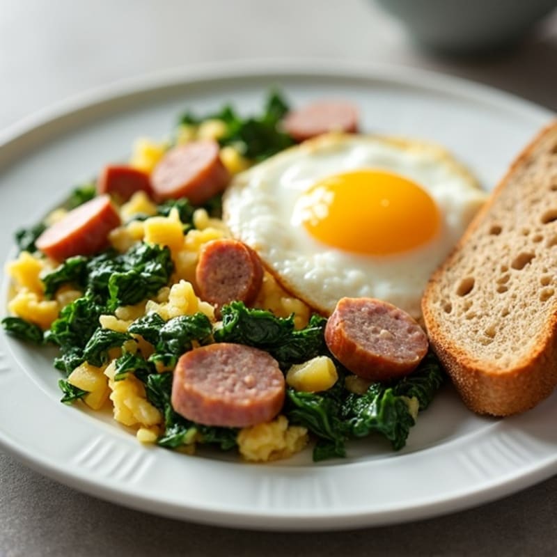 Cottage Cheese Scramble with Turkey Sausage and Spinach
