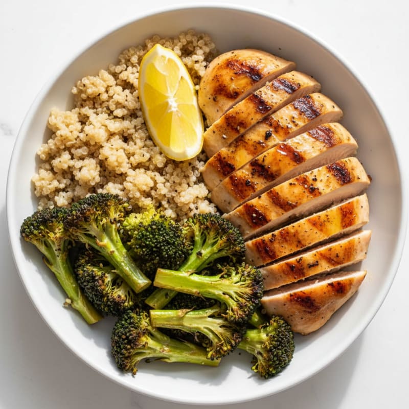 Grilled Chicken and Quinoa Power Bowl with Roasted Broccoli