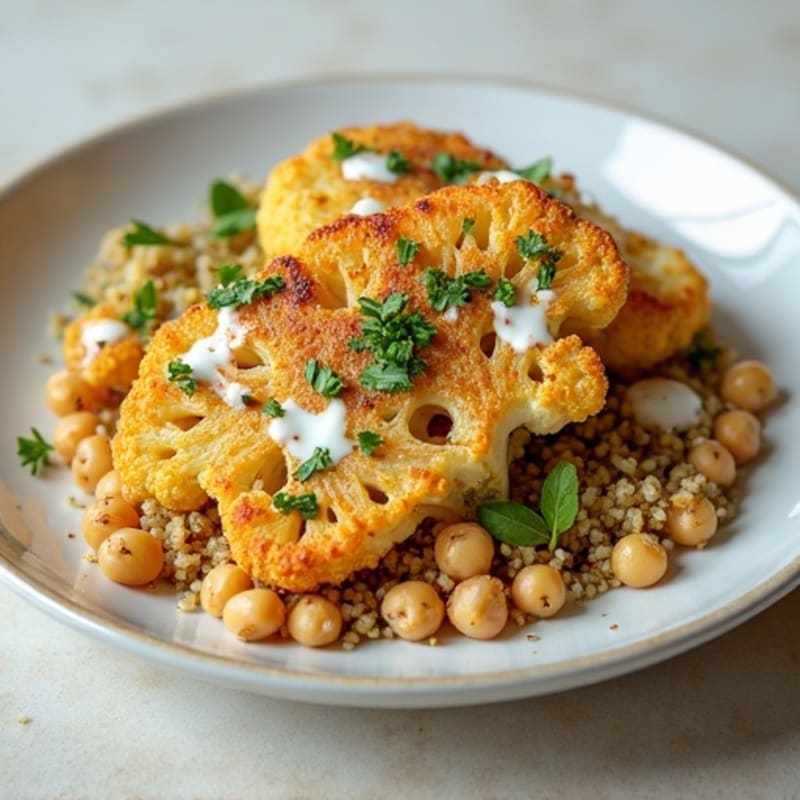 Roasted Mediterranean Cauliflower Steaks with Herb-Infused Quinoa
