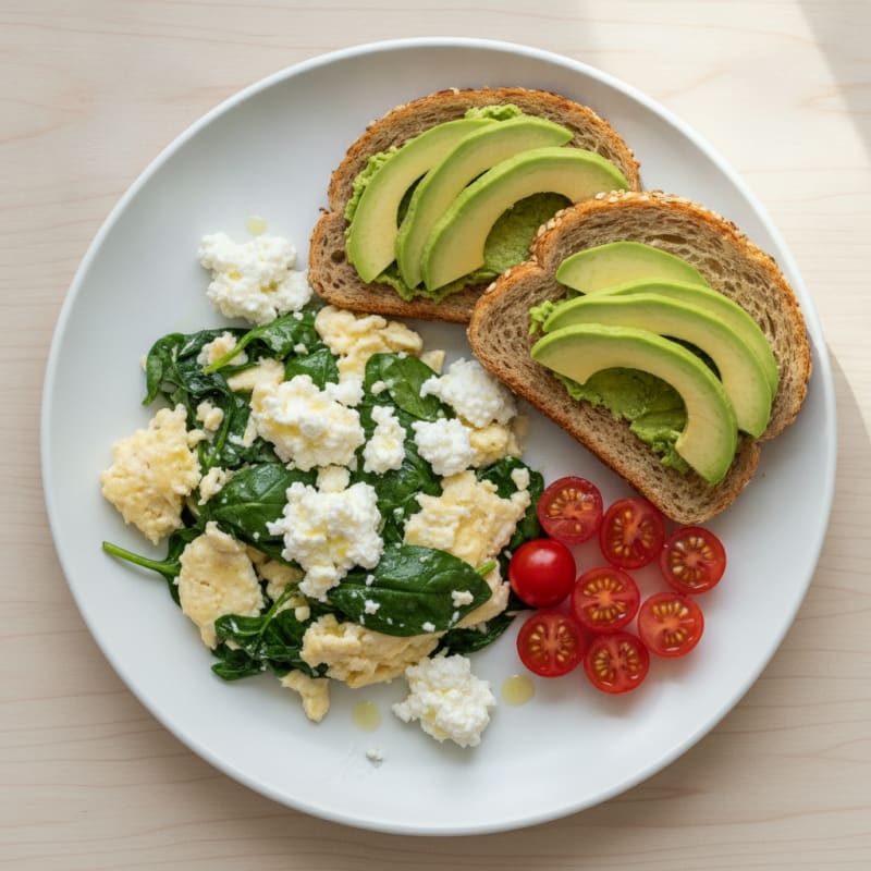 Egg White and Spinach Scramble with Cottage Cheese