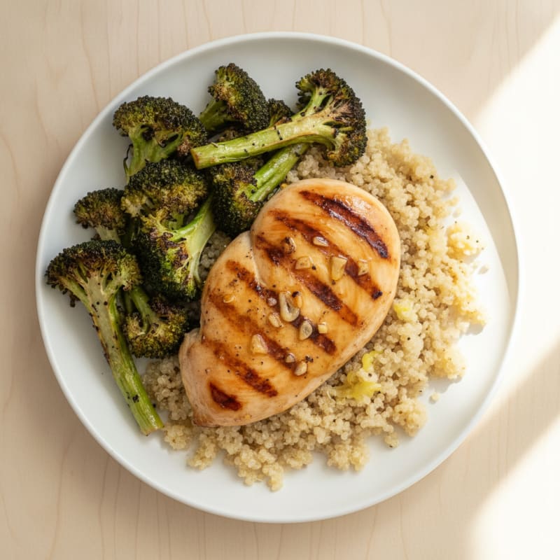 Grilled Chicken Breast with Quinoa and Roasted Broccoli