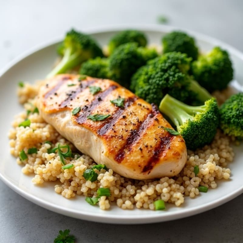 Grilled Chicken Breast with Quinoa and Roasted Broccoli