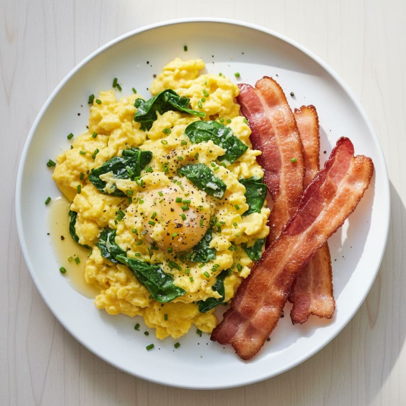 Creamy Scrambled Eggs with Crispy Bacon