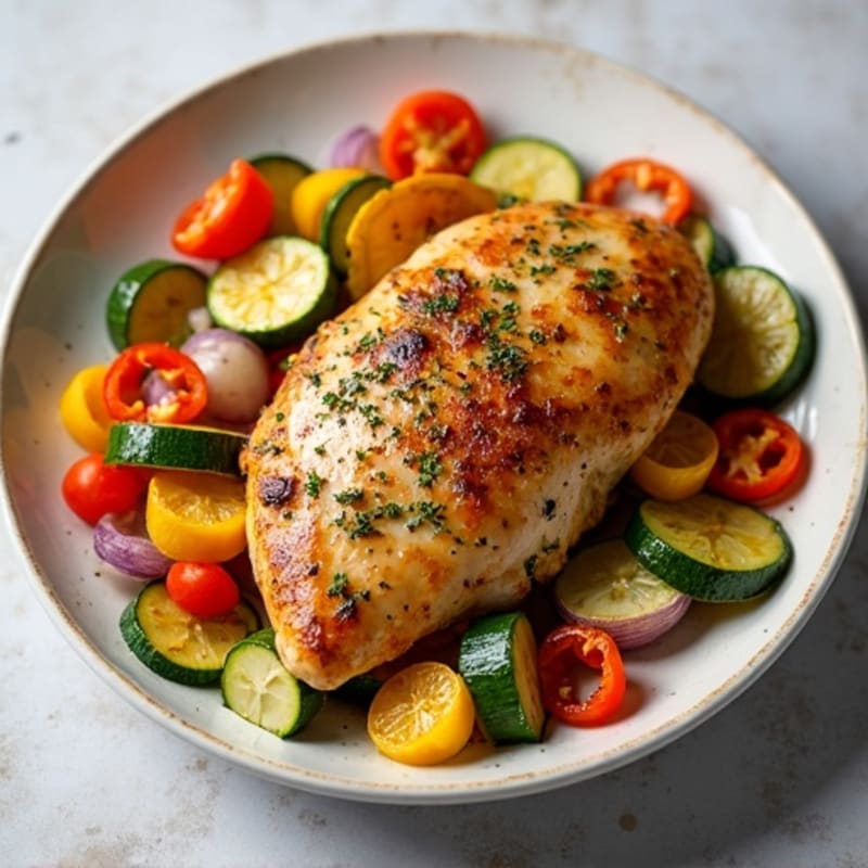 Herb-Crusted Sheet Pan Chicken with Roasted Rainbow Vegetables