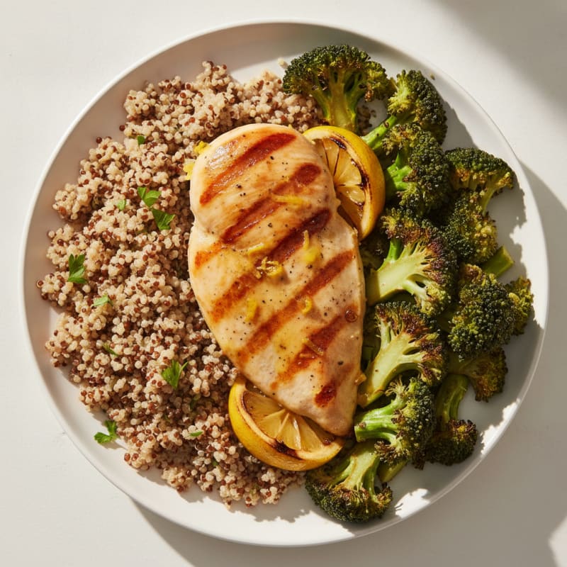 Grilled Chicken Breast with Roasted Broccoli and Quinoa